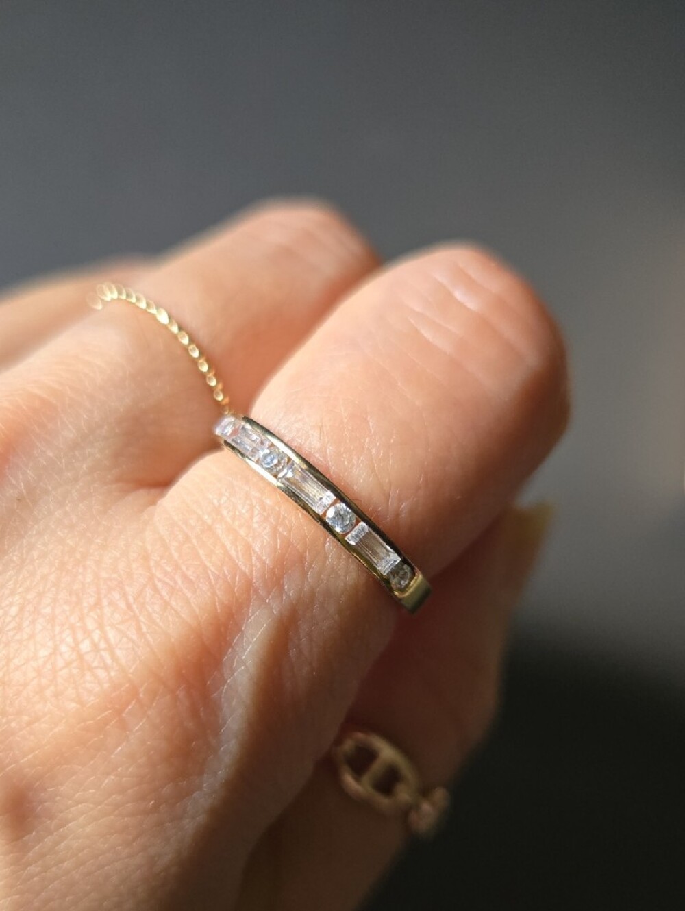 Classic 14K over 925 Silver Princess round, and Baguette cuts-Half Eternity Rig